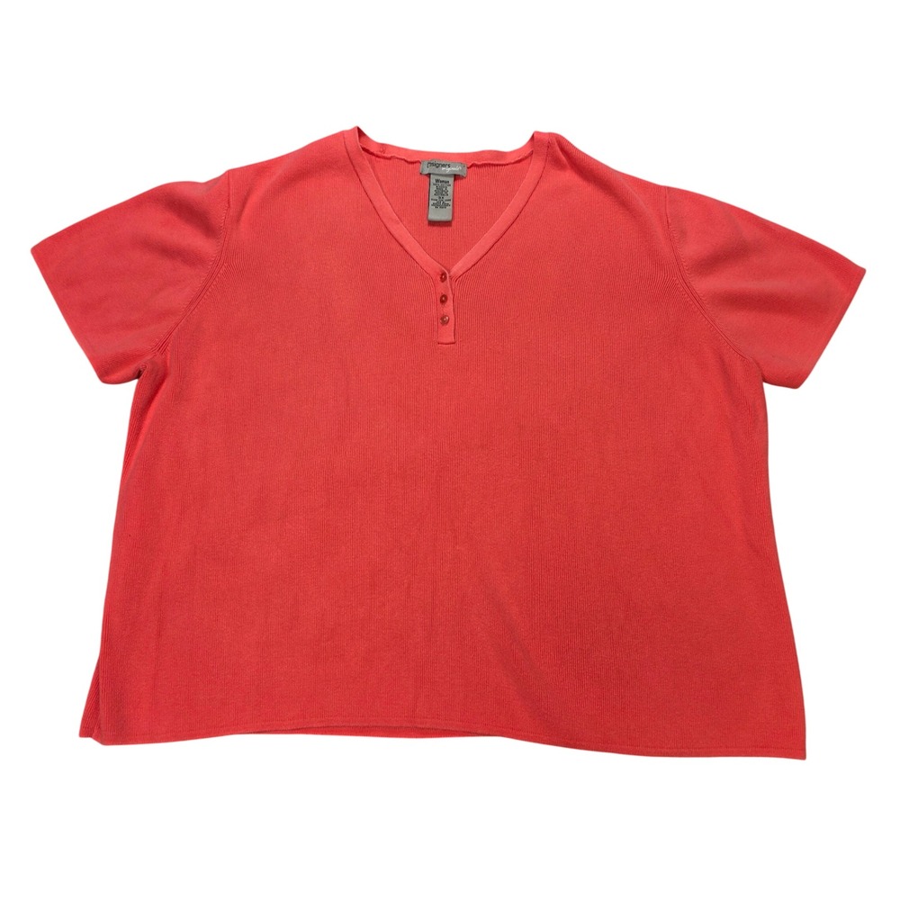 Designers Originals Henley Sweater Top Women's 3X Coral Pink Cotton Short Sleeve